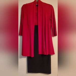 Black dress with red cardigan